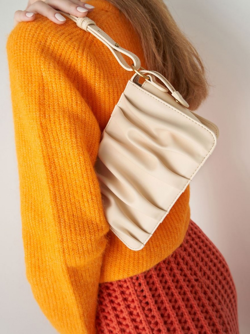 τσάντεσ ώμου Charles And Keith Ruched Bead-Handle Μπεζ | 53180-TOZD