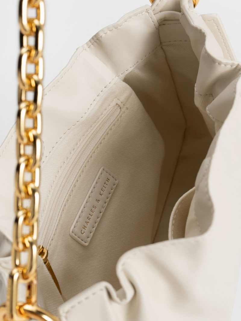 τσάντεσ ώμου Charles And Keith Ruched Chain Handle Drawstring ασπρα | 67439-JTHN