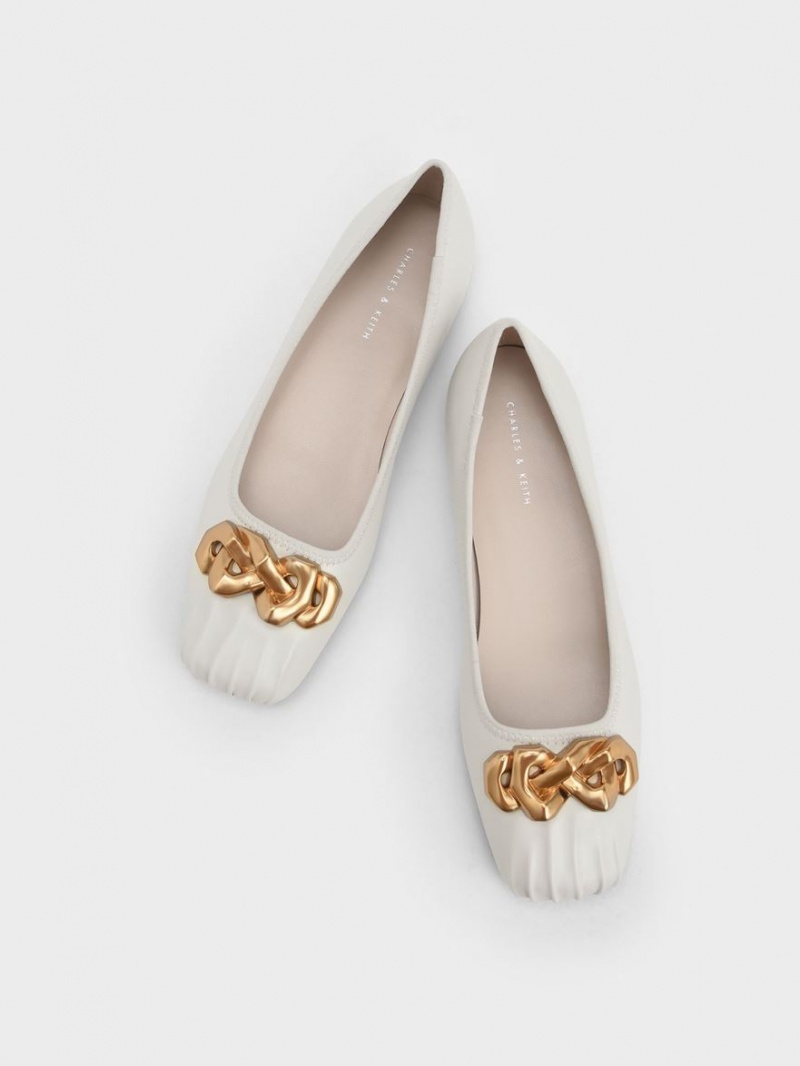 Παπουτσια Μπαλαρινεσ Charles And Keith Ruched Square-toe Χοντρός Chain-Link ασπρα | 81047-HPTS