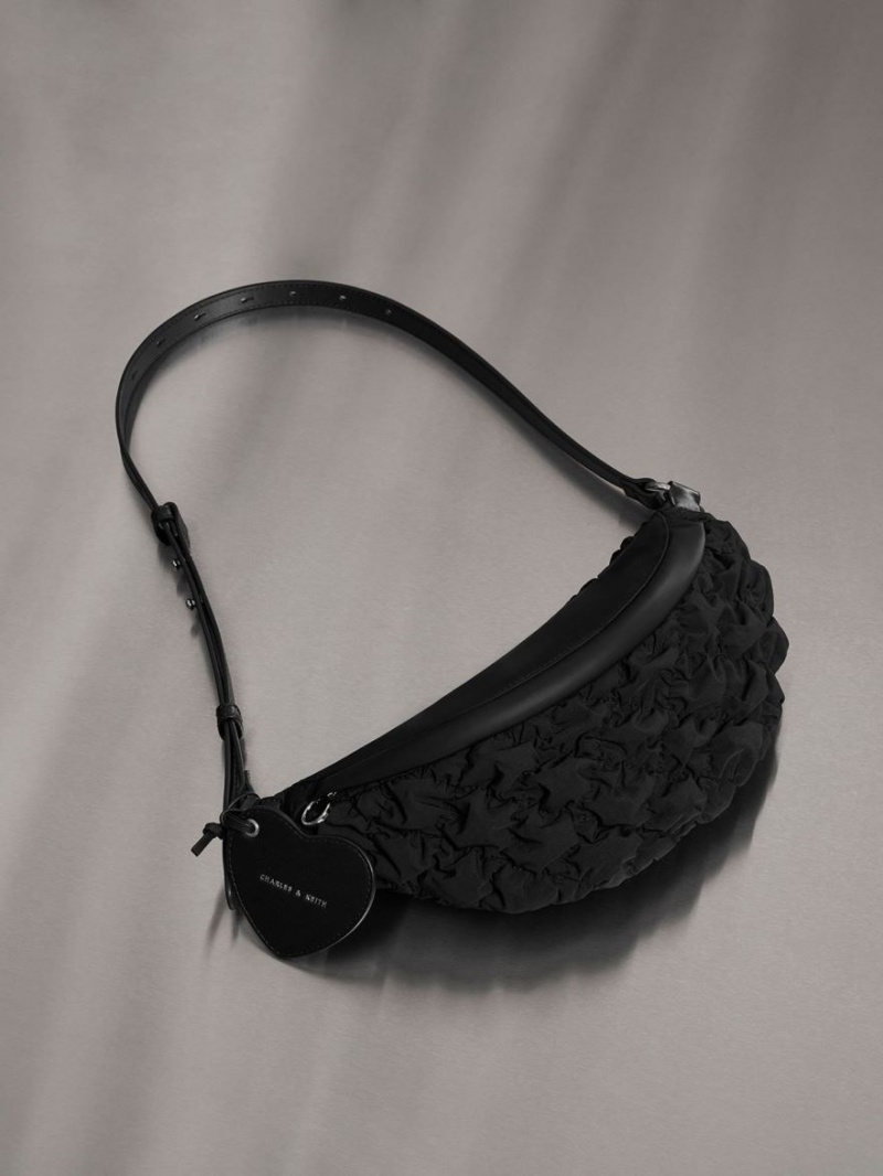 Τσαντα Μεσησ Charles And Keith Ruched νάιλον Bum μαυρα | 42561-SCZN