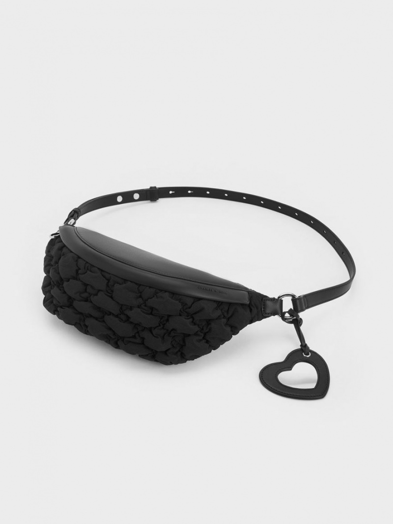 Τσαντα Μεσησ Charles And Keith Ruched νάιλον Bum μαυρα | 42561-SCZN