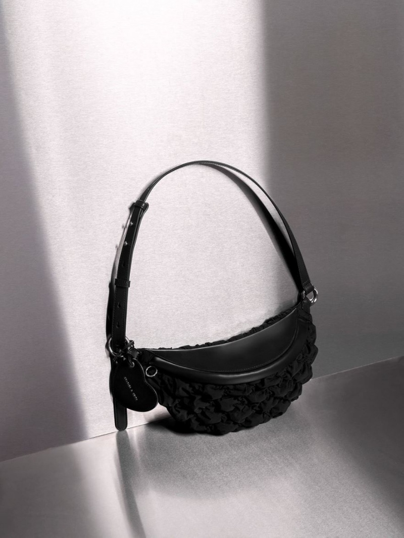 Τσαντα Μεσησ Charles And Keith Ruched νάιλον Bum μαυρα | 42561-SCZN