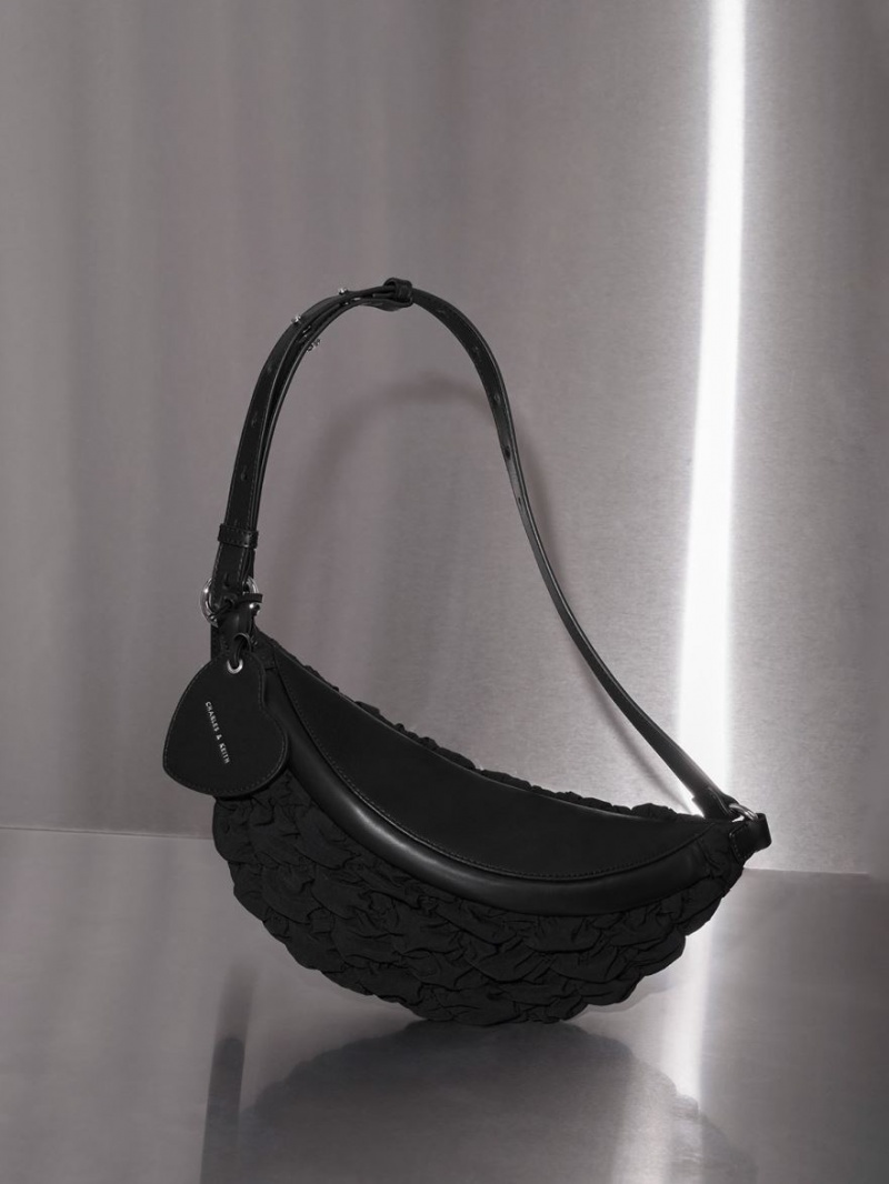 Τσαντα Μεσησ Charles And Keith Ruched νάιλον Bum μαυρα | 42561-SCZN