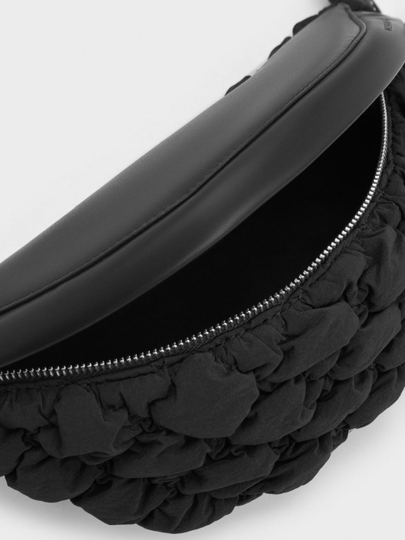 Τσαντα Μεσησ Charles And Keith Ruched νάιλον Bum μαυρα | 42561-SCZN