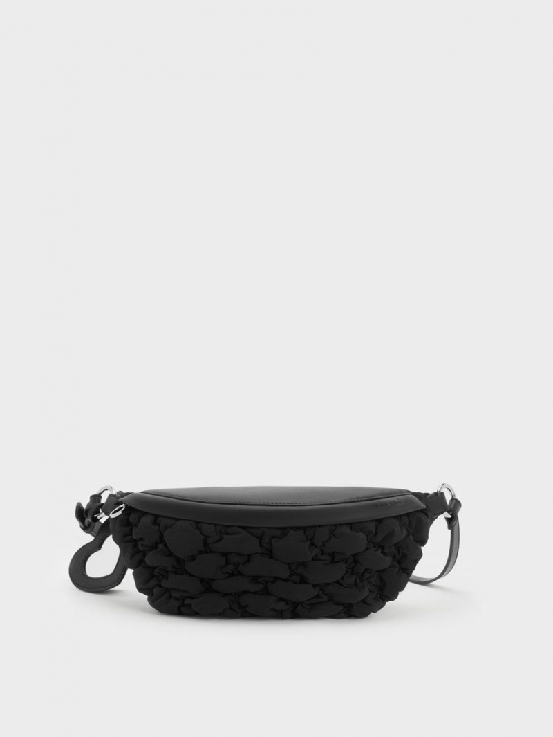 Τσαντα Μεσησ Charles And Keith Ruched νάιλον Bum μαυρα | 42561-SCZN