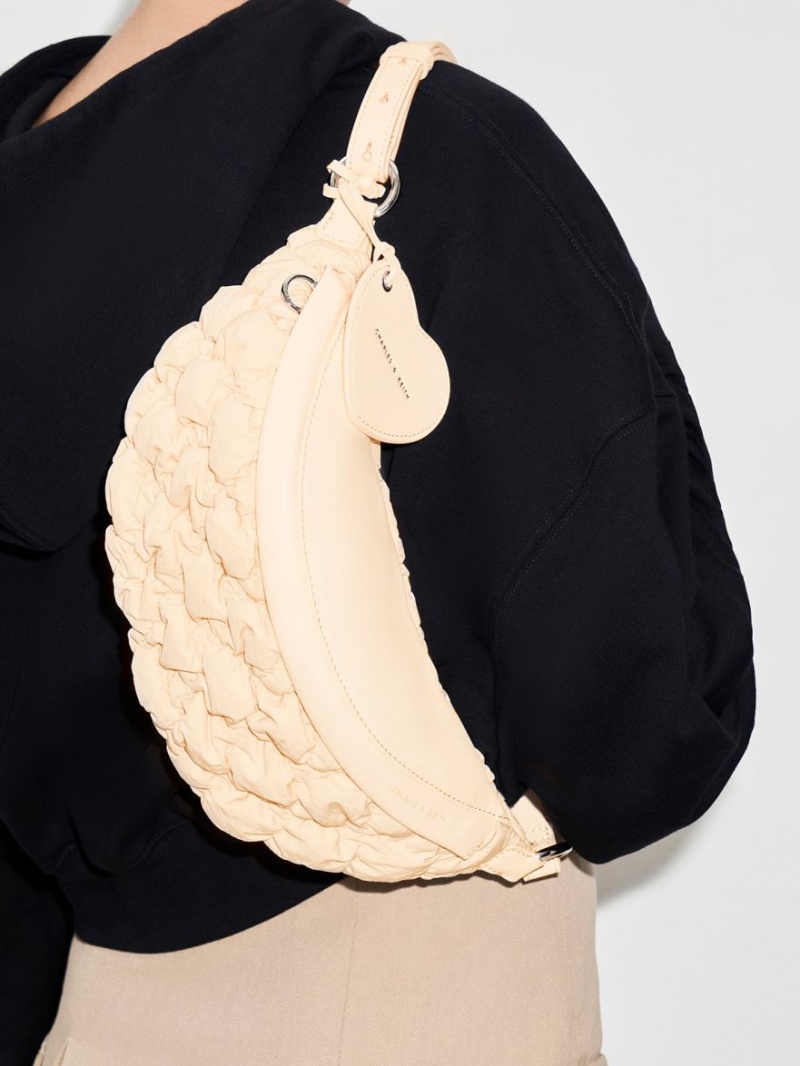 Τσαντα Μεσησ Charles And Keith Ruched νάιλον Bum Μπεζ | 53841-DMTC