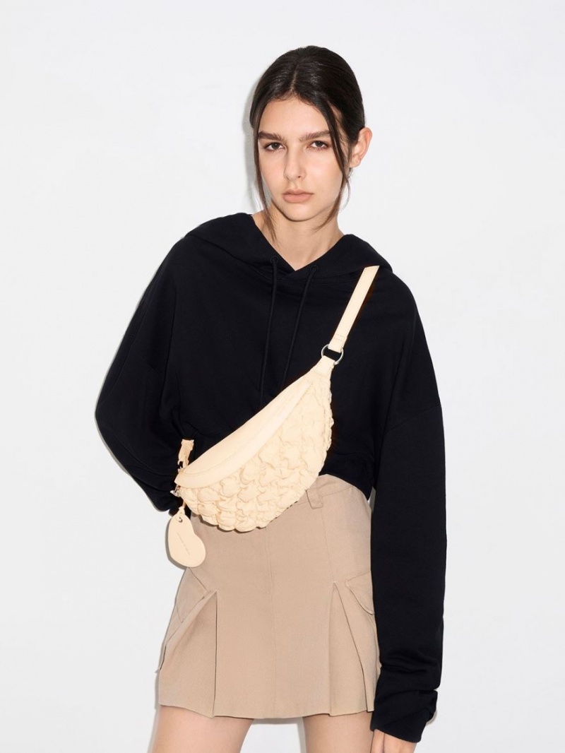 Τσαντα Μεσησ Charles And Keith Ruched νάιλον Bum Μπεζ | 53841-DMTC