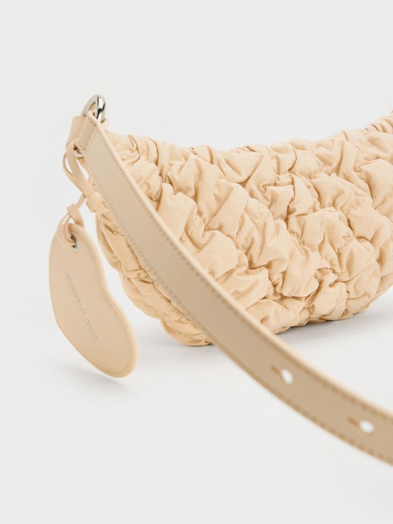 Τσαντα Μεσησ Charles And Keith Ruched νάιλον Bum Μπεζ | 53841-DMTC
