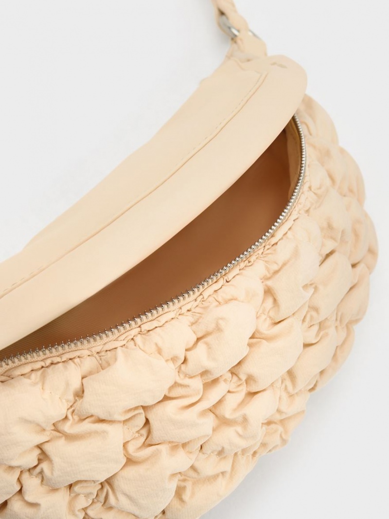 Τσαντα Μεσησ Charles And Keith Ruched νάιλον Bum Μπεζ | 53841-DMTC