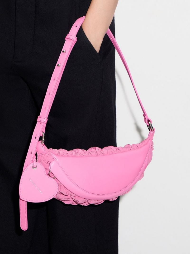 Τσαντα Μεσησ Charles And Keith Ruched νάιλον Bum ροζ | 95067-YNUW