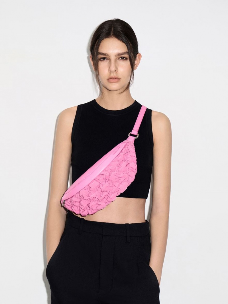 Τσαντα Μεσησ Charles And Keith Ruched νάιλον Bum ροζ | 95067-YNUW