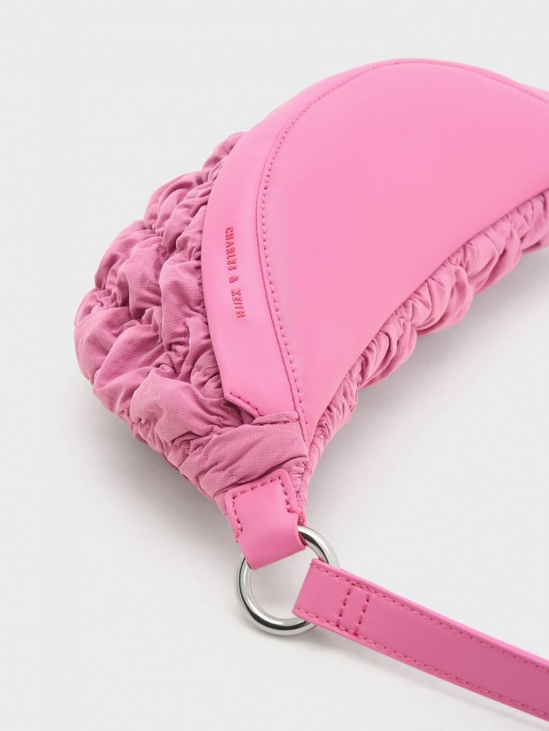 Τσαντα Μεσησ Charles And Keith Ruched νάιλον Bum ροζ | 95067-YNUW