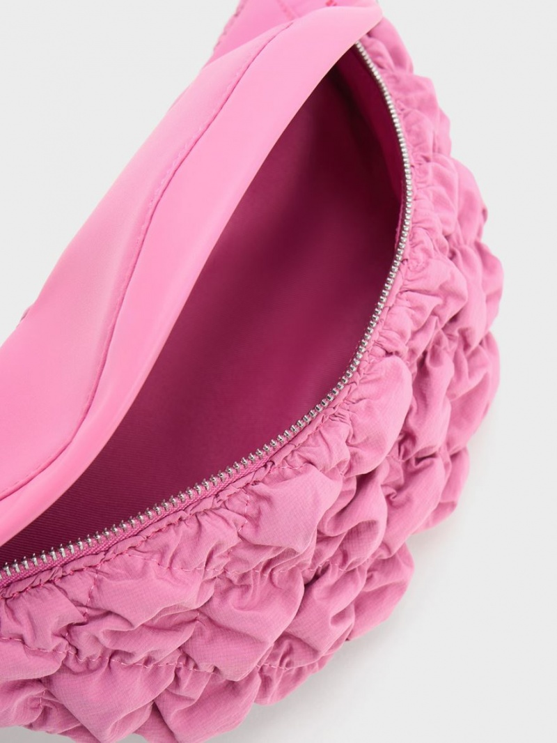 Τσαντα Μεσησ Charles And Keith Ruched νάιλον Bum ροζ | 95067-YNUW