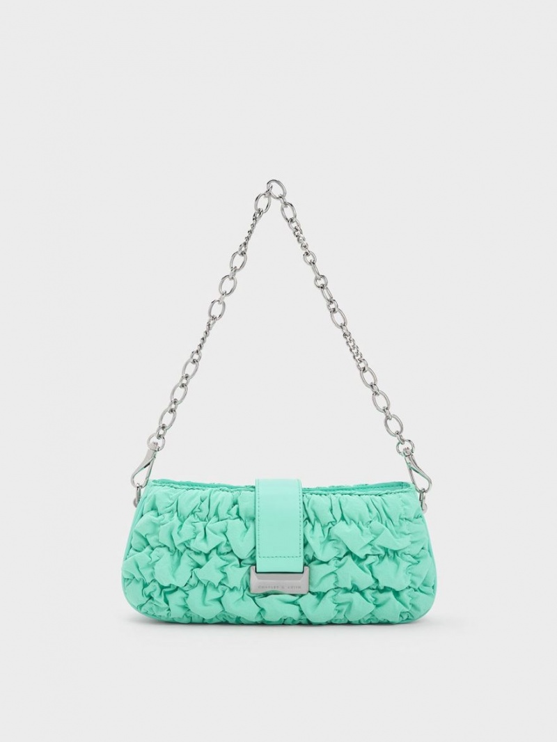 τσαντα χειροσ Charles And Keith Ruched νάιλον Chain τυρκουάζ | 52687-BCAV