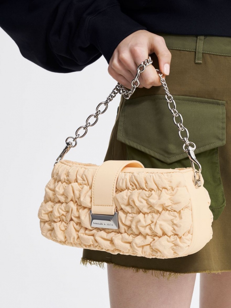 τσαντα χειροσ Charles And Keith Ruched νάιλον Chain Μπεζ | 86491-PRUY