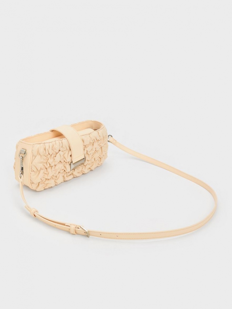 τσαντα χειροσ Charles And Keith Ruched νάιλον Chain Μπεζ | 86491-PRUY