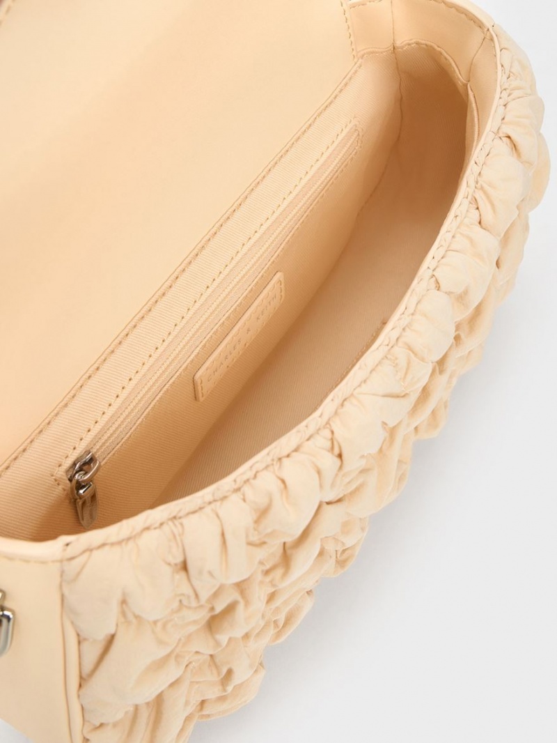 τσαντα χειροσ Charles And Keith Ruched νάιλον Chain Μπεζ | 86491-PRUY