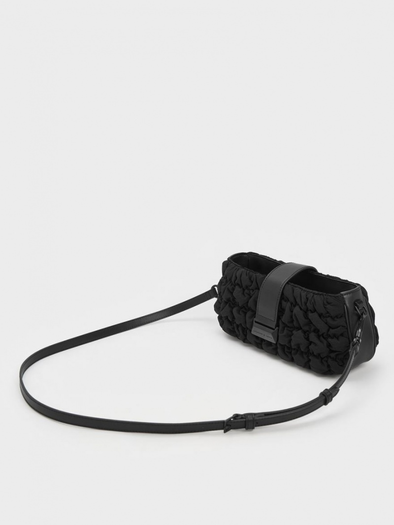 τσαντα χειροσ Charles And Keith Ruched νάιλον Chain μαυρα | 97524-TWFR