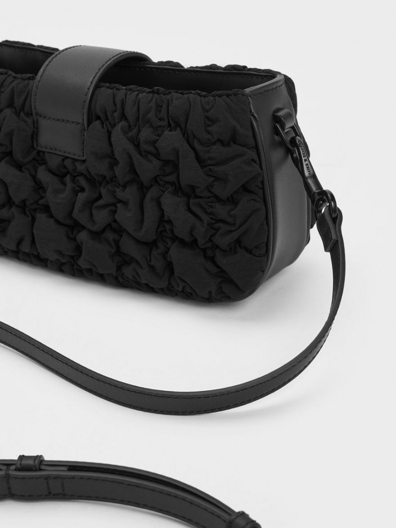 τσαντα χειροσ Charles And Keith Ruched νάιλον Chain μαυρα | 97524-TWFR