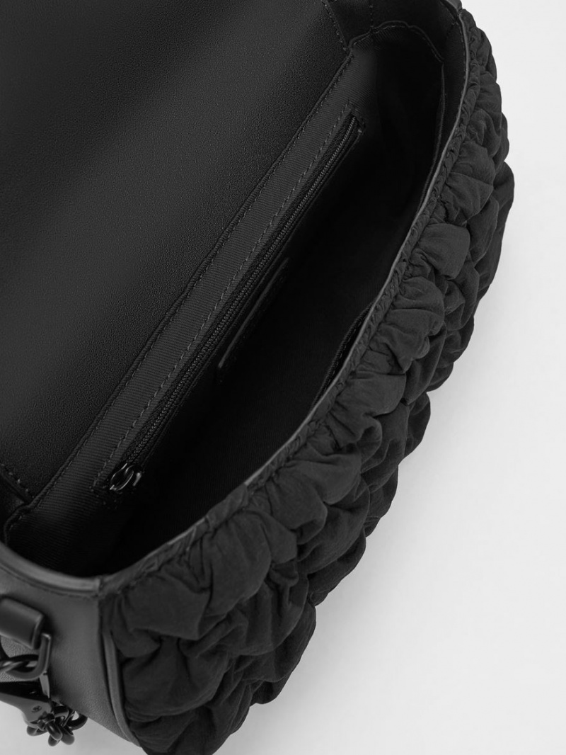 τσαντα χειροσ Charles And Keith Ruched νάιλον Chain μαυρα | 97524-TWFR