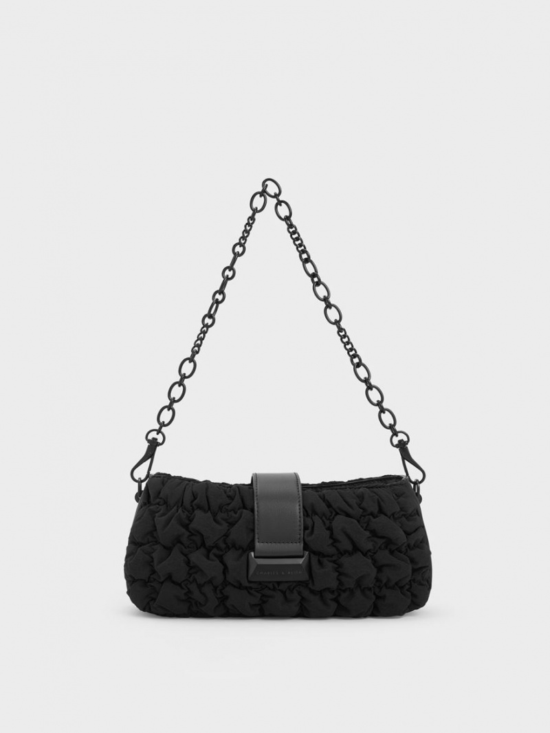 τσαντα χειροσ Charles And Keith Ruched νάιλον Chain μαυρα | 97524-TWFR