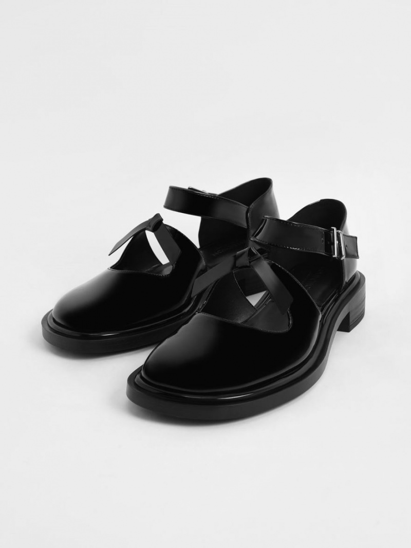 Παπουτσια Μπαλαρινεσ Charles And Keith Rumi λουστρινι δερματινα Bow-Tie Mary Jane μαυρα | 17368-EOUD