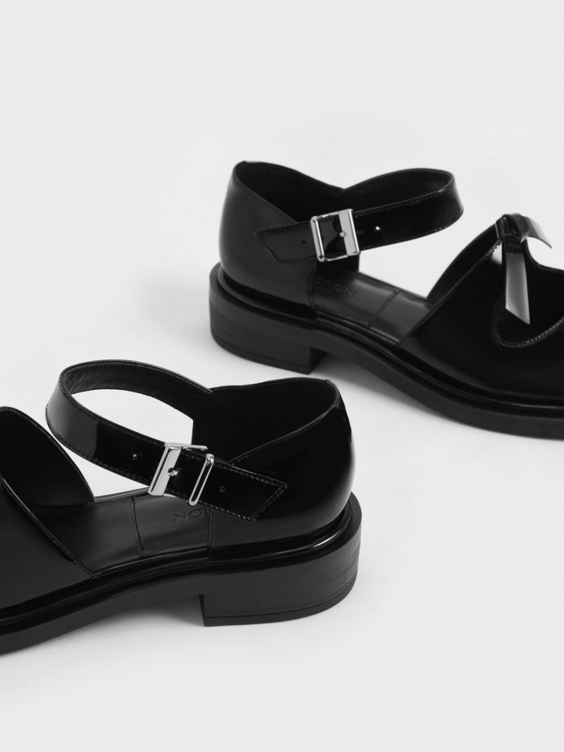 Παπουτσια Μπαλαρινεσ Charles And Keith Rumi λουστρινι δερματινα Bow-Tie Mary Jane μαυρα | 17368-EOUD