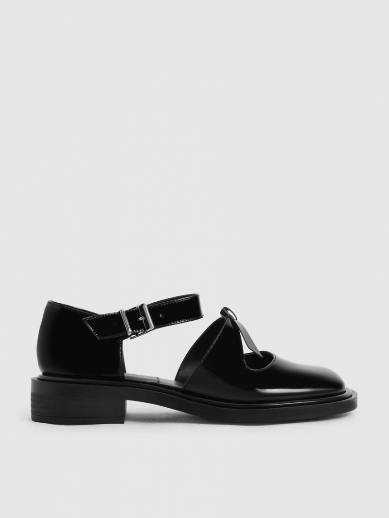 Παπουτσια Μπαλαρινεσ Charles And Keith Rumi λουστρινι δερματινα Bow-Tie Mary Jane μαυρα | 17368-EOUD