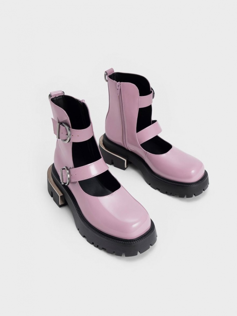 Χονδρές Μπότες Charles And Keith Selma λουστρινι Buckled μωβ | 57926-OLDF