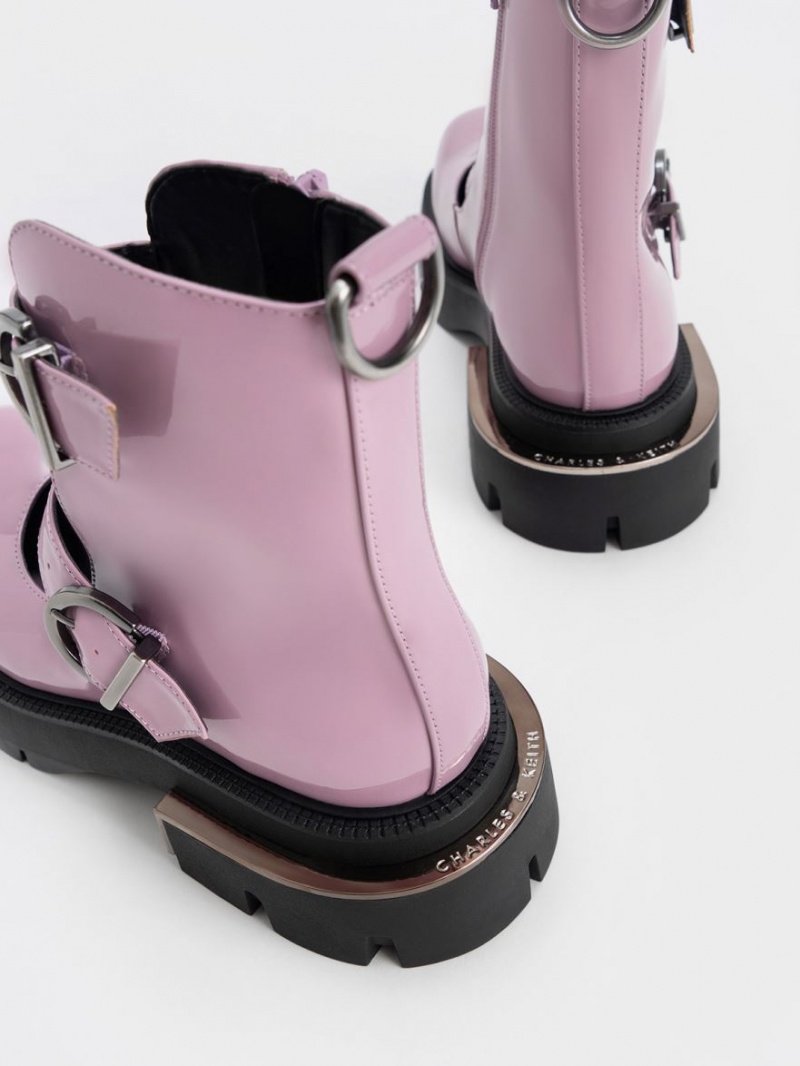Χονδρές Μπότες Charles And Keith Selma λουστρινι Buckled μωβ | 57926-OLDF