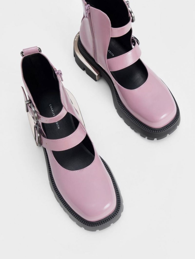 Χονδρές Μπότες Charles And Keith Selma λουστρινι Buckled μωβ | 57926-OLDF