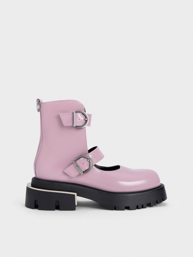 Χονδρές Μπότες Charles And Keith Selma λουστρινι Buckled μωβ | 57926-OLDF
