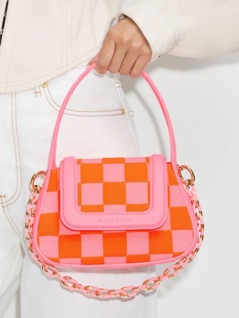 τσαντα χειροσ Charles And Keith Shiloh Checkerboard Top ροζ | 85392-LIYA