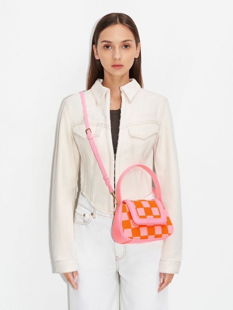 τσαντα χειροσ Charles And Keith Shiloh Checkerboard Top ροζ | 85392-LIYA
