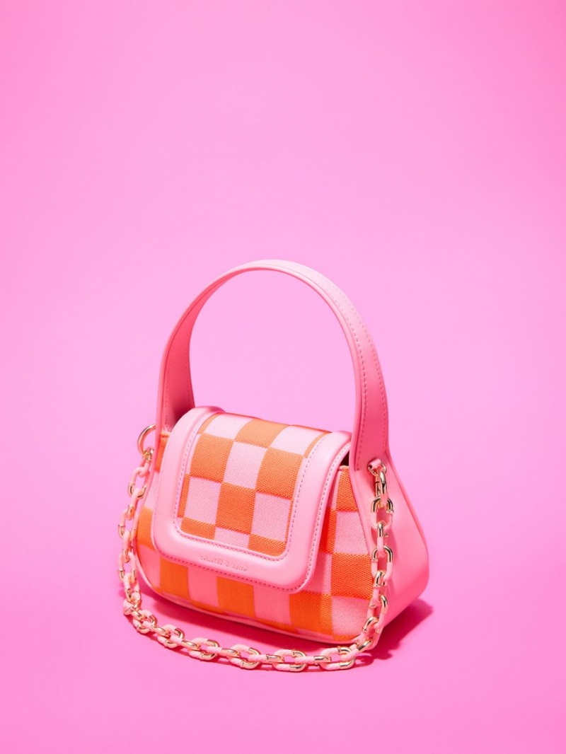 τσαντα χειροσ Charles And Keith Shiloh Checkerboard Top ροζ | 85392-LIYA