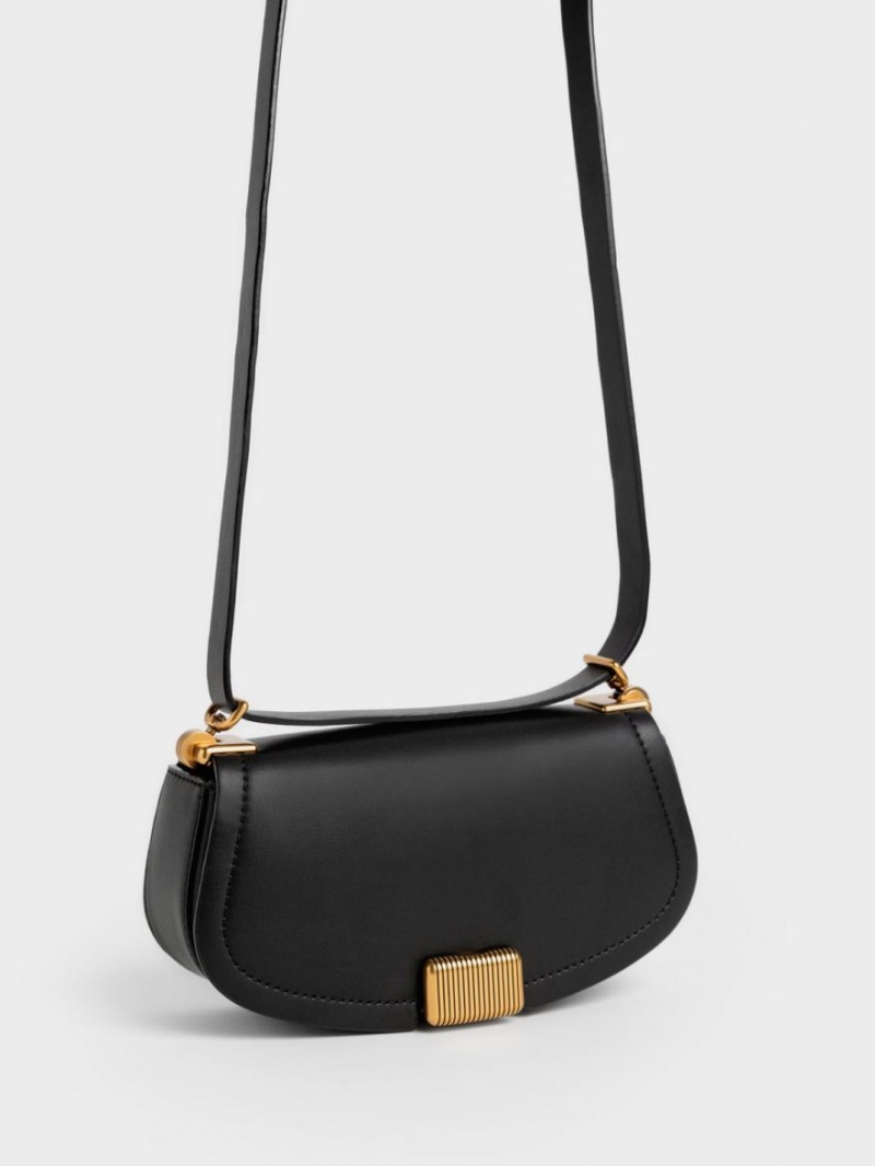 τσάντεσ ώμου Charles And Keith Sonnet Two-Tone Chain Handle μαυρα | 56732-HKSL