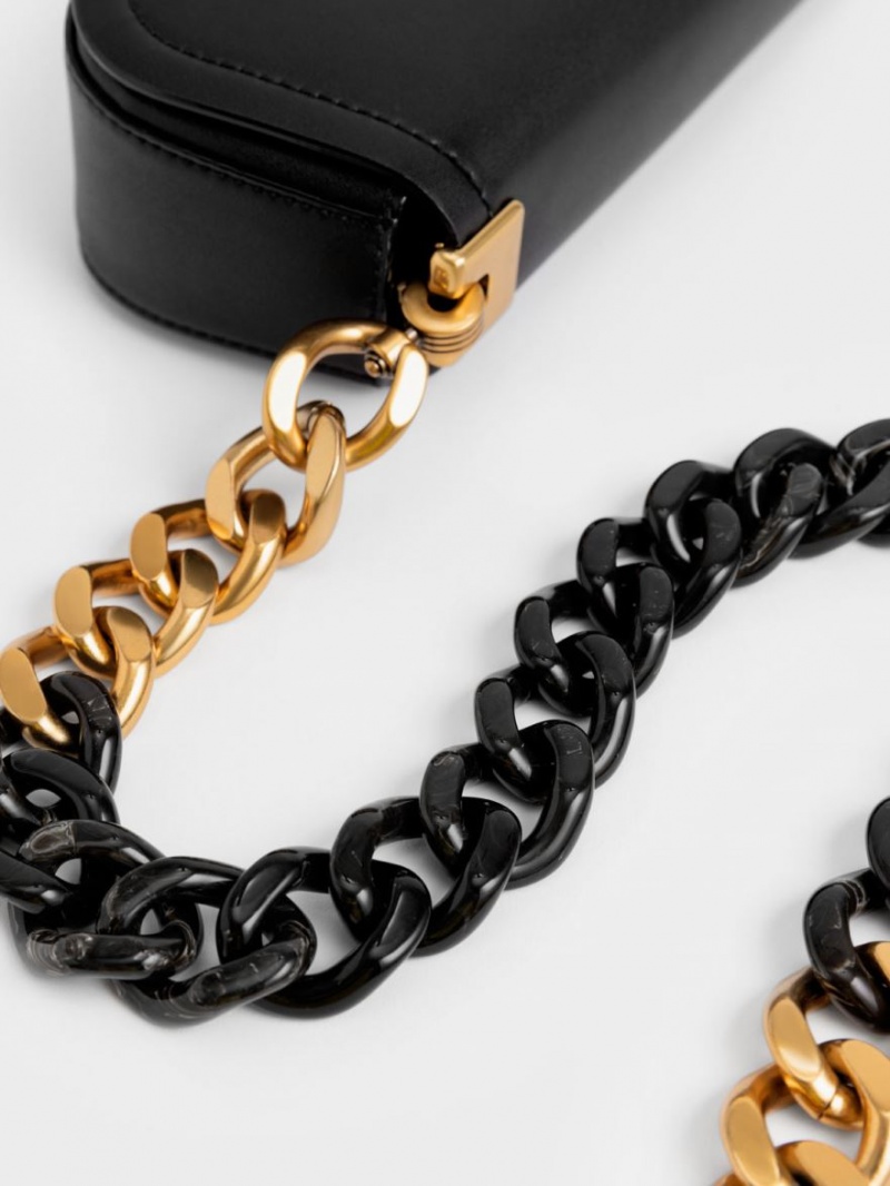 τσάντεσ ώμου Charles And Keith Sonnet Two-Tone Chain Handle μαυρα | 56732-HKSL