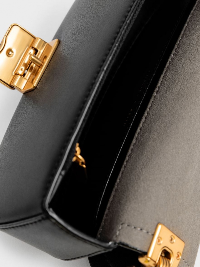 τσάντεσ ώμου Charles And Keith Sonnet Two-Tone Chain Handle μαυρα | 56732-HKSL