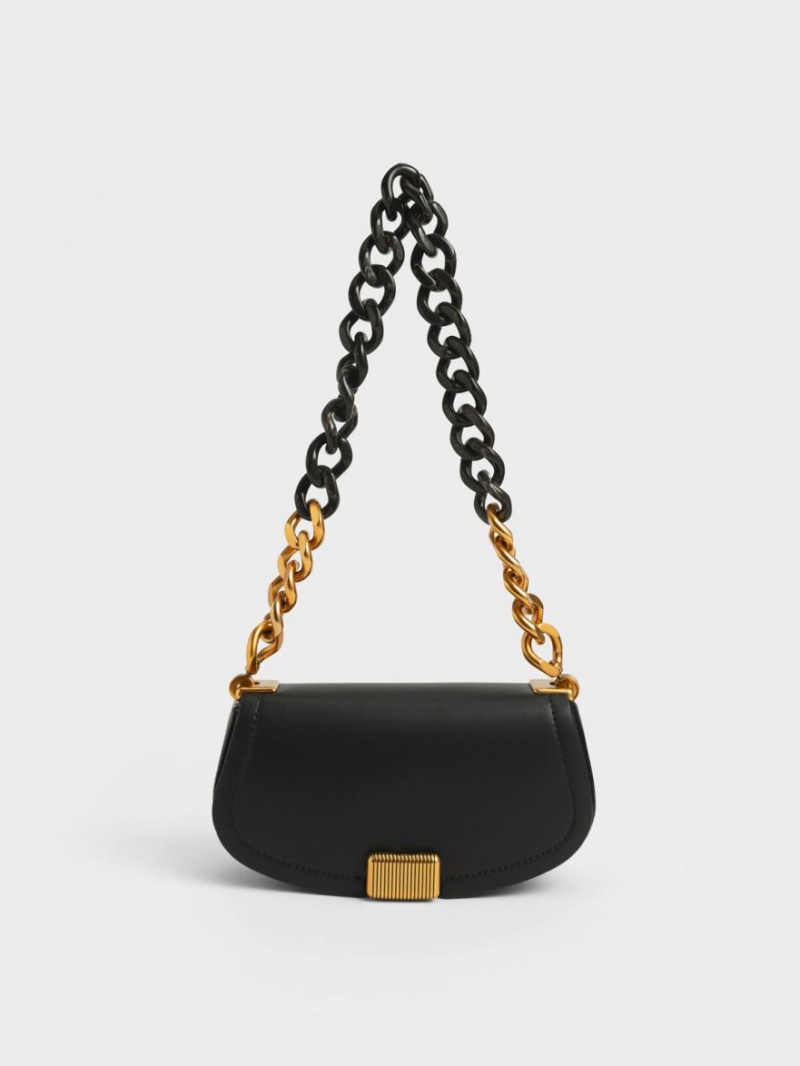 τσάντεσ ώμου Charles And Keith Sonnet Two-Tone Chain Handle μαυρα | 56732-HKSL