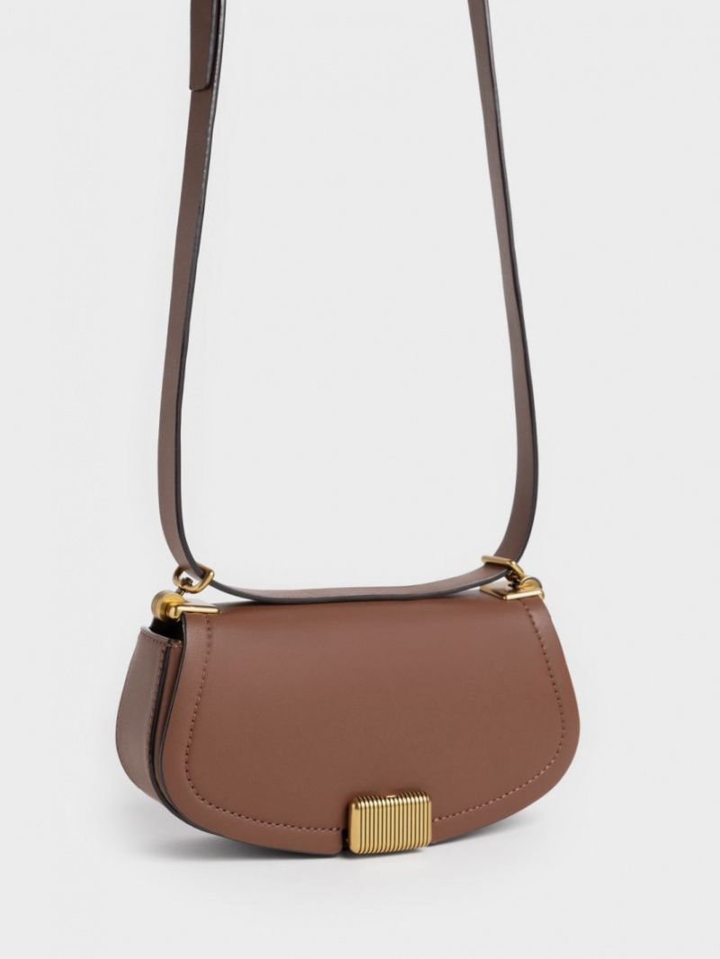 τσάντεσ ώμου Charles And Keith Sonnet Two-Tone Chain Handle σοκολάτα | 40312-MQGU
