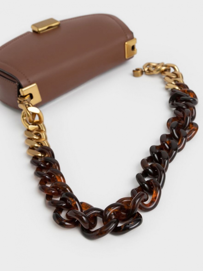 τσάντεσ ώμου Charles And Keith Sonnet Two-Tone Chain Handle σοκολάτα | 40312-MQGU