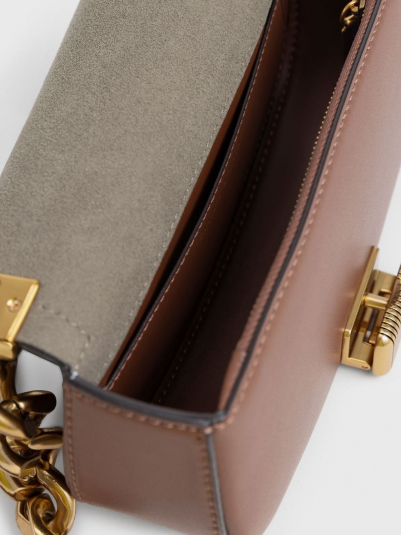 τσάντεσ ώμου Charles And Keith Sonnet Two-Tone Chain Handle σοκολάτα | 40312-MQGU