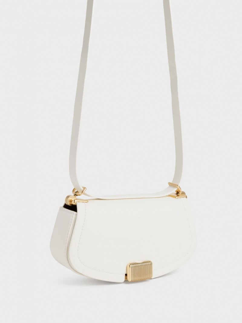 τσάντεσ ώμου Charles And Keith Sonnet Two-Tone Chain Handle ασπρα | 07465-QJAV