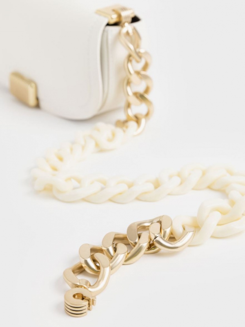 τσάντεσ ώμου Charles And Keith Sonnet Two-Tone Chain Handle ασπρα | 07465-QJAV