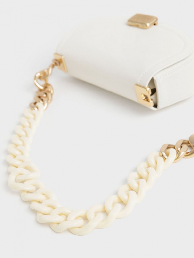 τσάντεσ ώμου Charles And Keith Sonnet Two-Tone Chain Handle ασπρα | 07465-QJAV