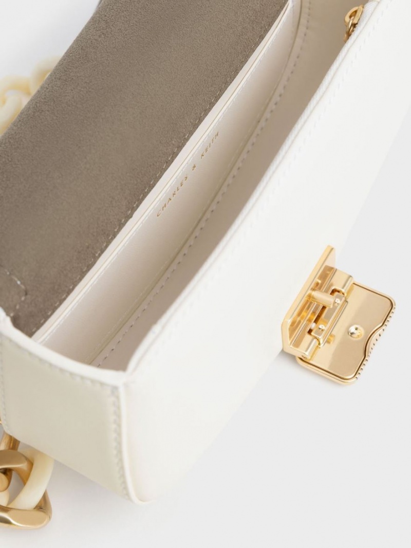 τσάντεσ ώμου Charles And Keith Sonnet Two-Tone Chain Handle ασπρα | 07465-QJAV