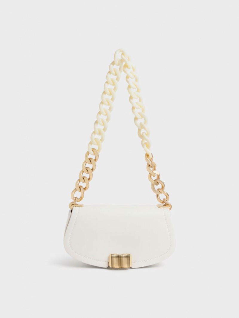 τσάντεσ ώμου Charles And Keith Sonnet Two-Tone Chain Handle ασπρα | 07465-QJAV