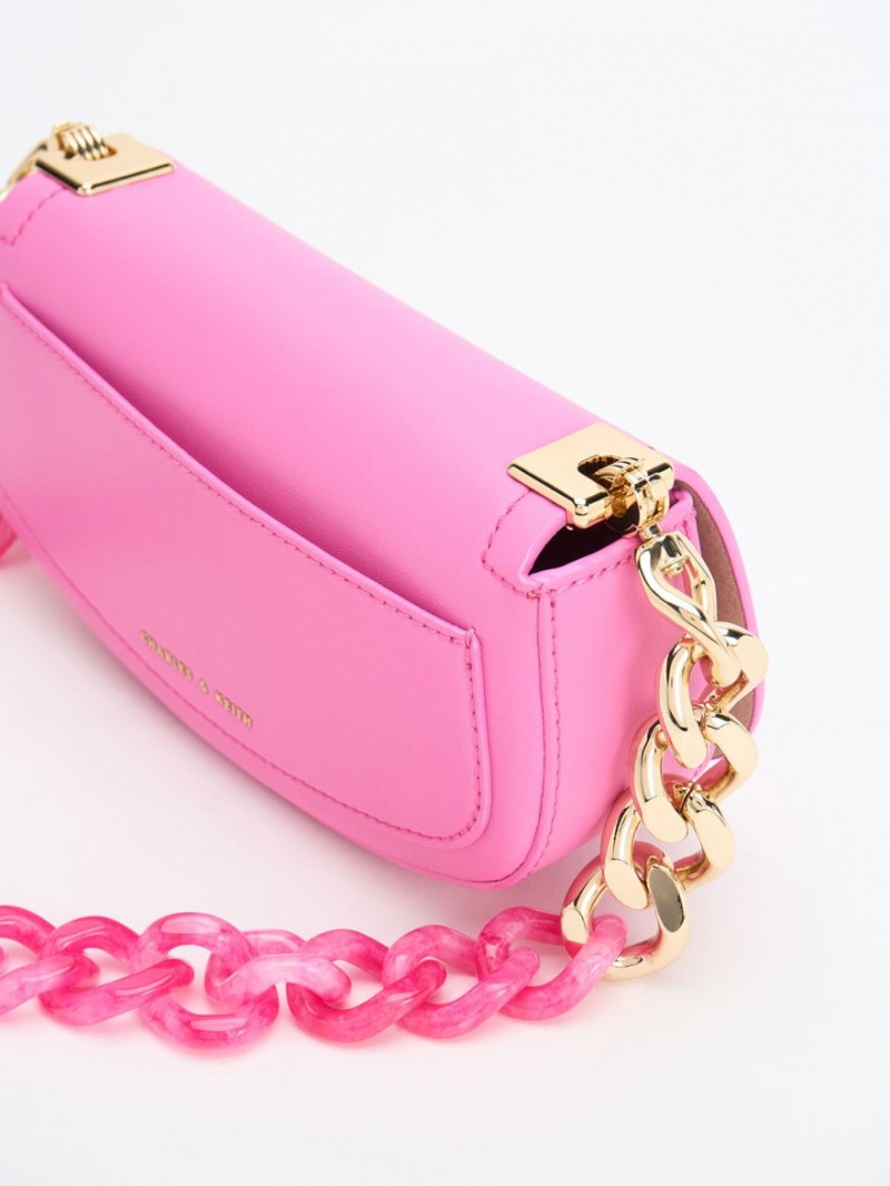 τσάντεσ ώμου Charles And Keith Sonnet Two-Tone Chain Handle ροζ | 47952-SNZW