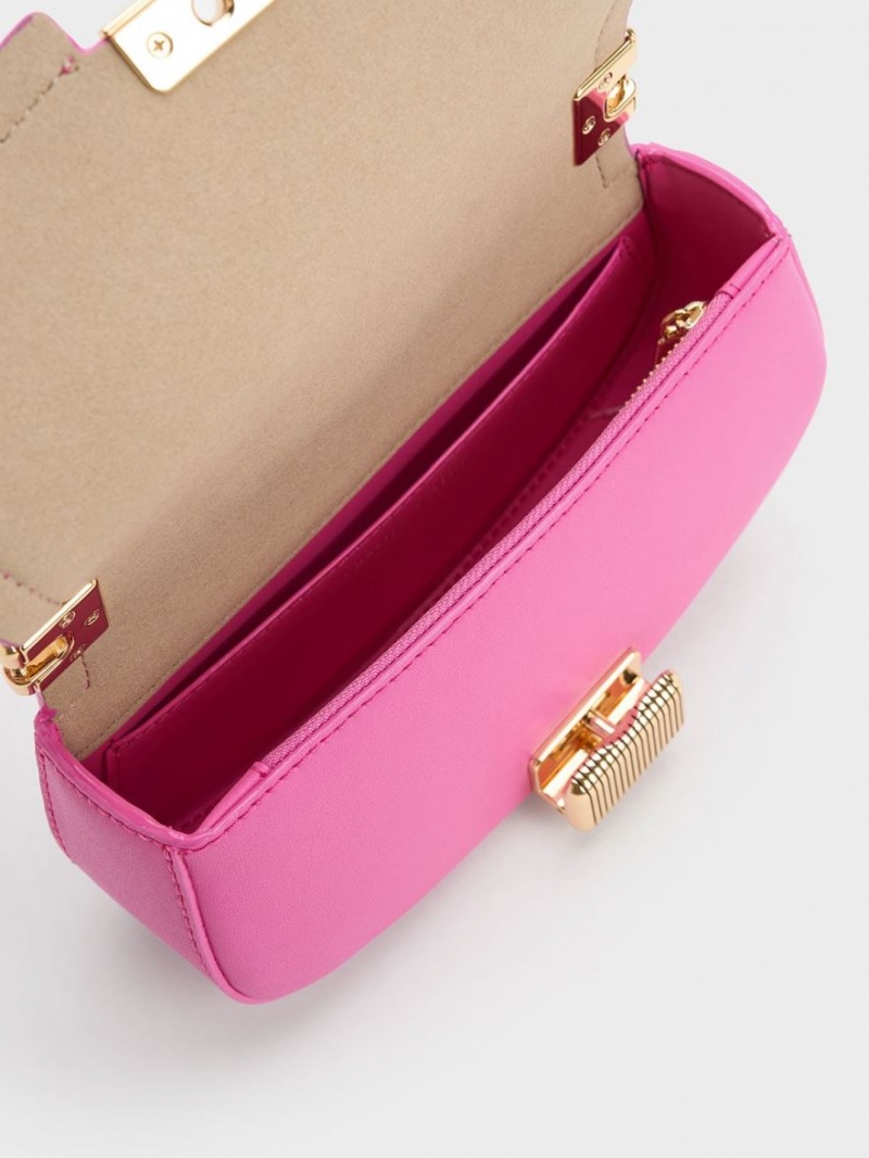 τσάντεσ ώμου Charles And Keith Sonnet Two-Tone Chain Handle ροζ | 47952-SNZW