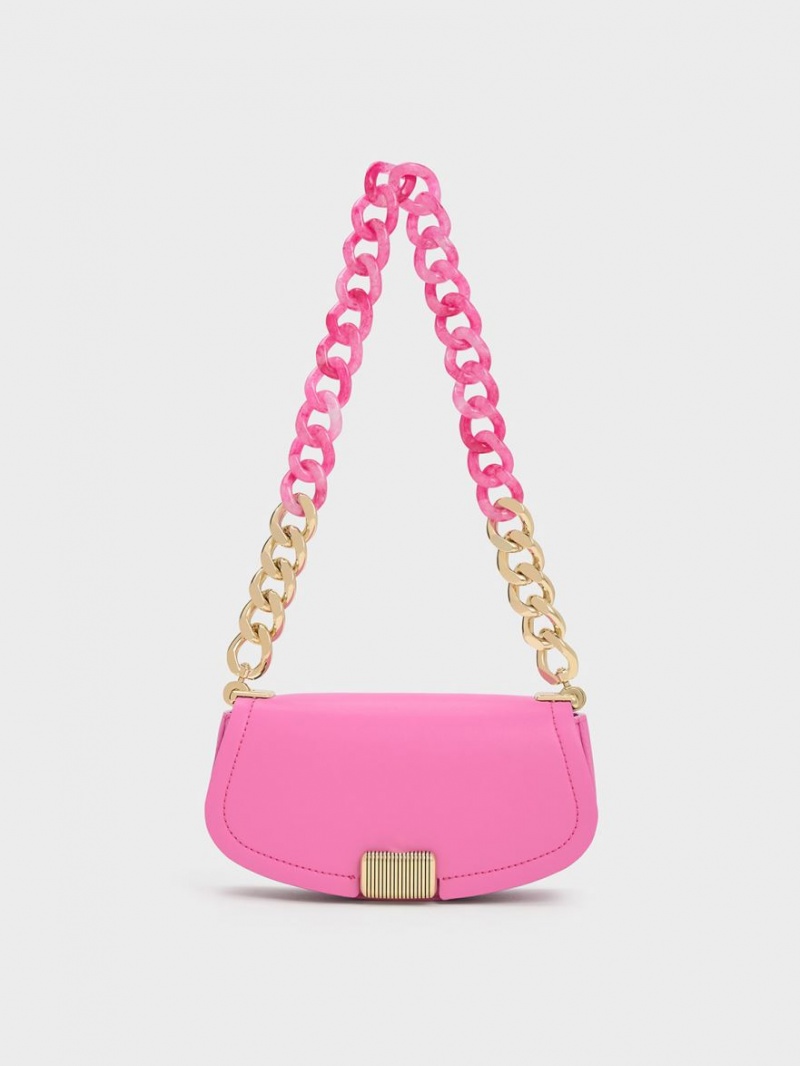 τσάντεσ ώμου Charles And Keith Sonnet Two-Tone Chain Handle ροζ | 47952-SNZW